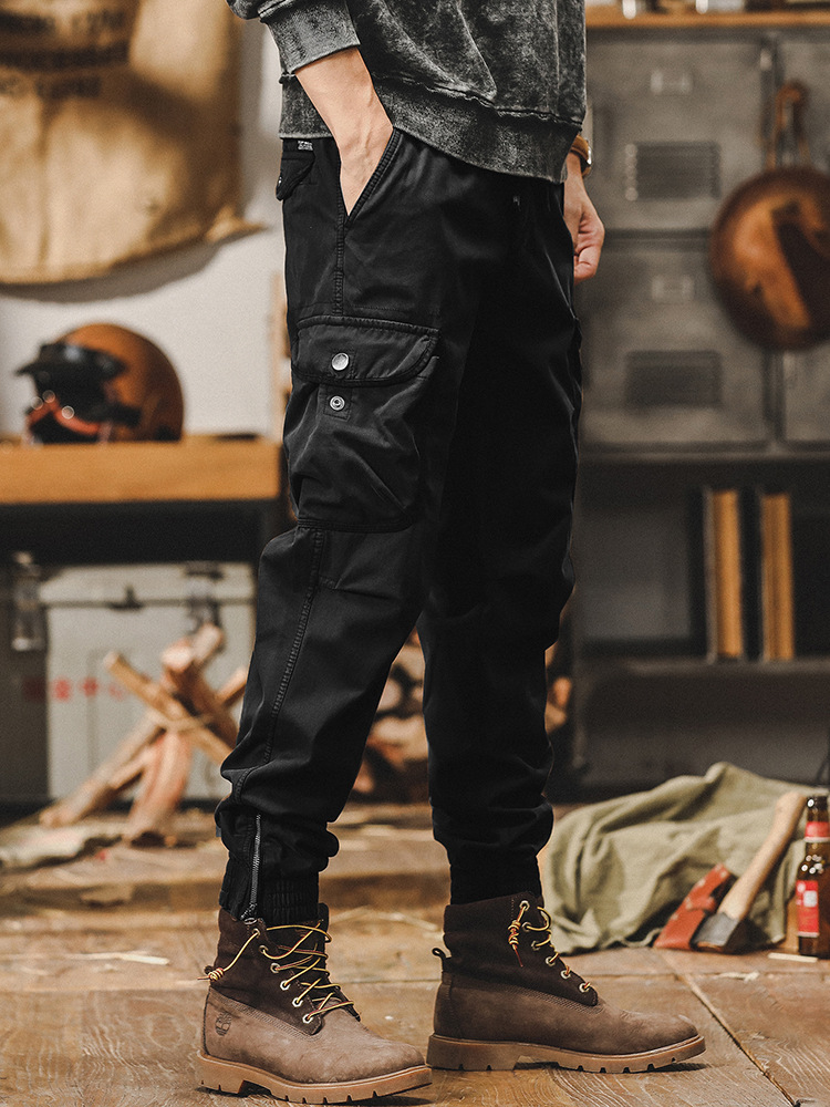 美式復古工裝褲子男春季2024新款拉鏈束腳戶外戰術獵裝男士休閒褲