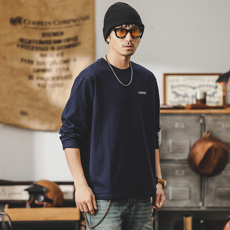 美式260g重磅長袖T恤男士2024新款戶外山系印花衣服男士上衣