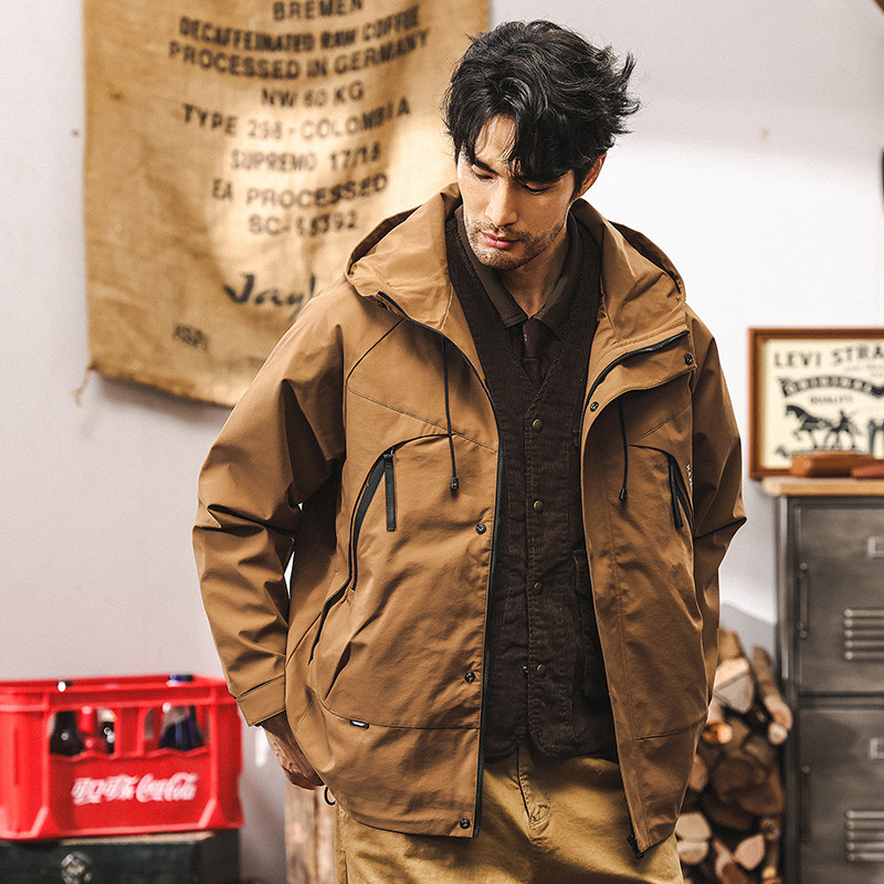 美式復古三防衝鋒衣外套男秋冬款潮牌戶外機能獵裝連帽工裝夾克男