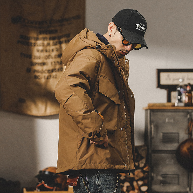 新國標90白鴨絨羽絨服男冬季美式潮牌戶外保暖加厚工裝連帽外套男