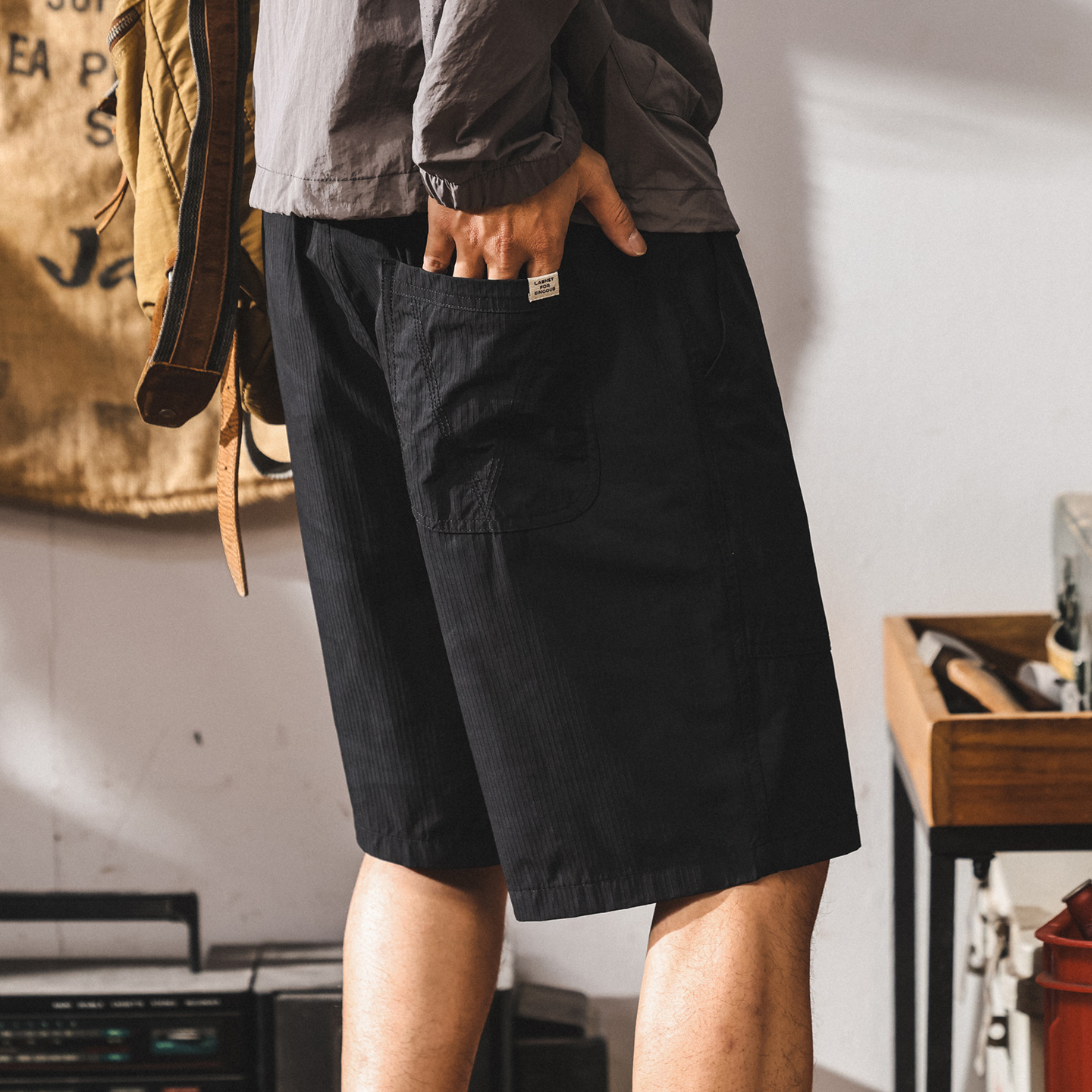 美式戶外速幹黑色短褲男夏季新款潮流中褲百搭寬鬆直筒休閒五分褲