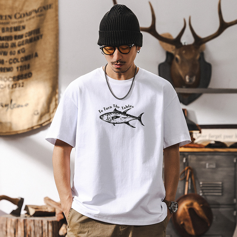 260g重磅印花短袖T恤男2025新款潮牌夏季美式復古潮牌休閒上衣T男