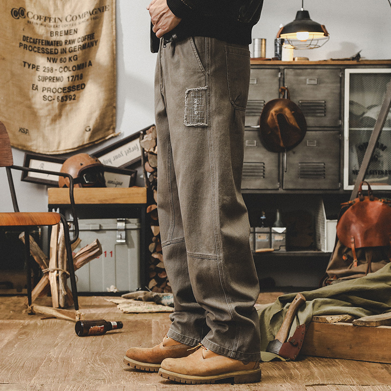 美式複古重磅牛仔褲男直筒秋季潮牌寬松水洗休閑長褲男士工裝褲子