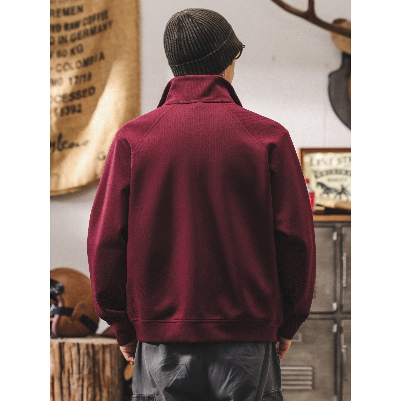 美式復古雙拉鍊開衫外套男春秋新款潮牌寬鬆大碼重磅紅色男士衛衣
