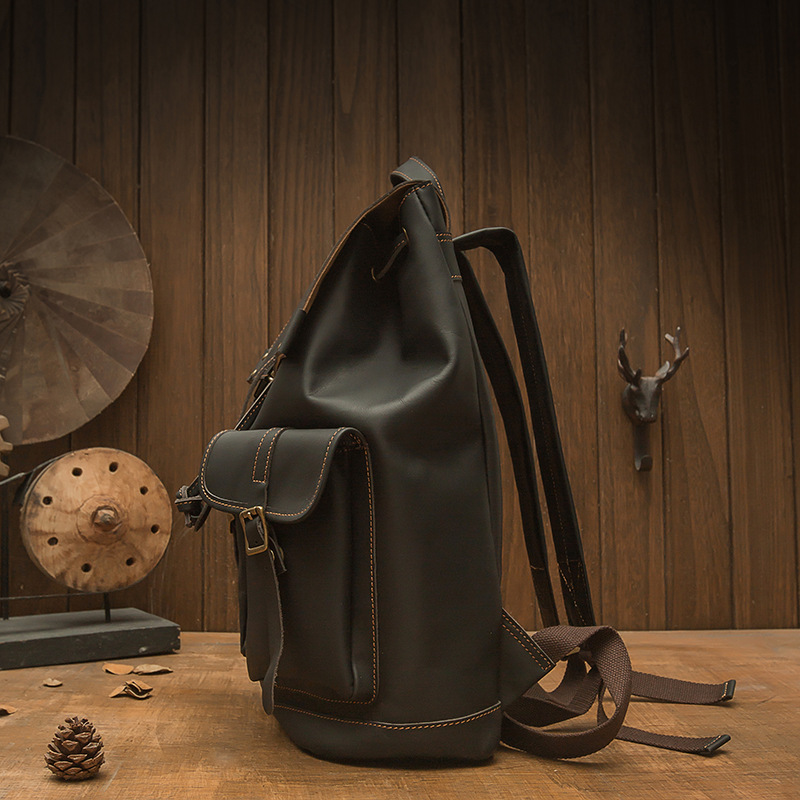 手工原創真皮雙肩包男背包復古頭層牛皮男包2023新款潮流休閒女包