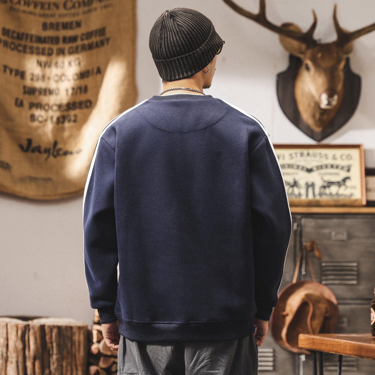 美式復古假兩件420g重磅衛衣男士春秋寬鬆2025新款三條槓男生上衣