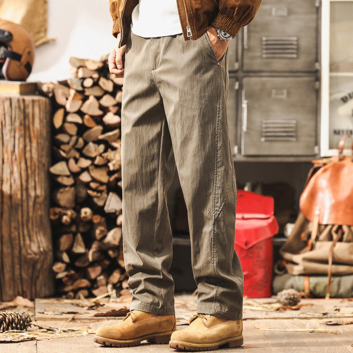 美式復古秋季褲子男2025新款簡約潮牌男士休閒褲寬鬆直筒春秋長褲