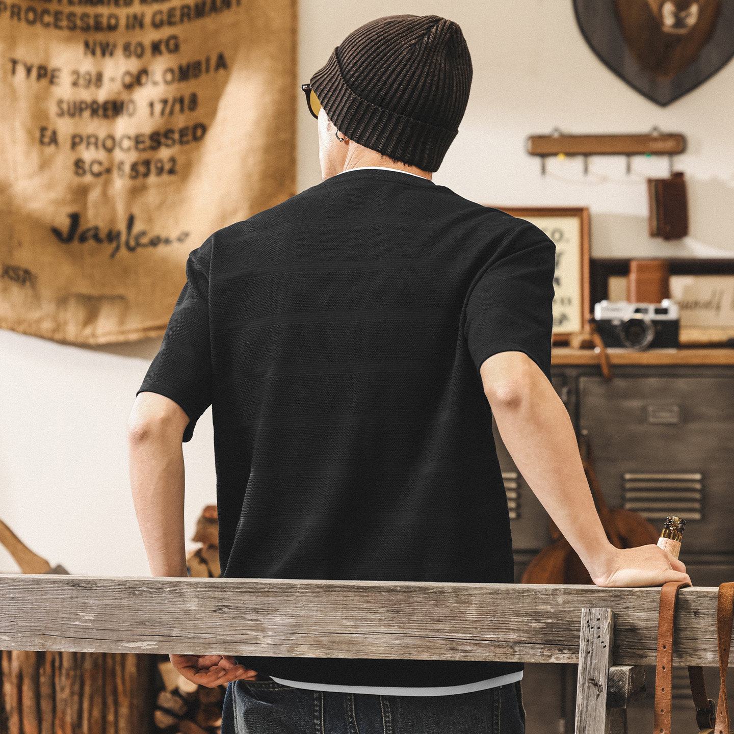 美式復古摩登提花短袖T恤男夏季2026新款寬鬆潮流休閒假兩件上衣