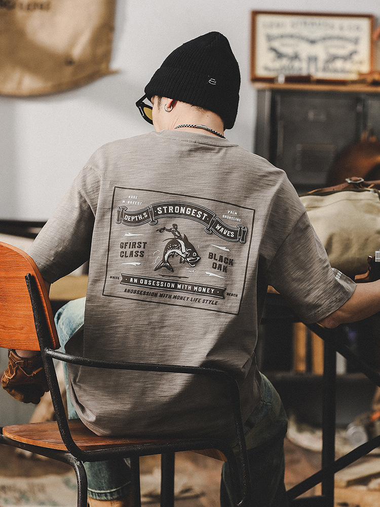 高級感竹節棉T恤男短袖夏季2024新款立體印花美式重磅半袖衣服男