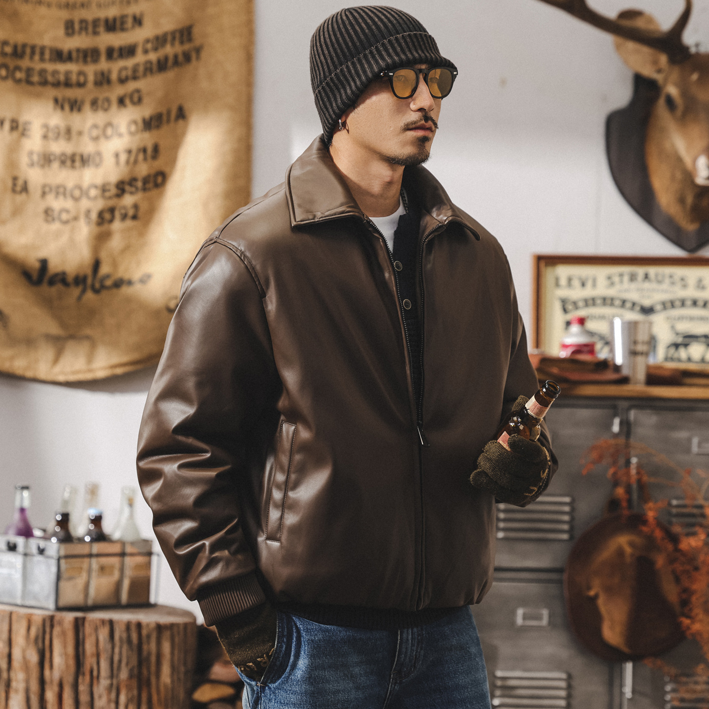 美式復古90鴨絨皮衣羽絨服男款冬季加厚潮牌老錢風乾部行政外套男