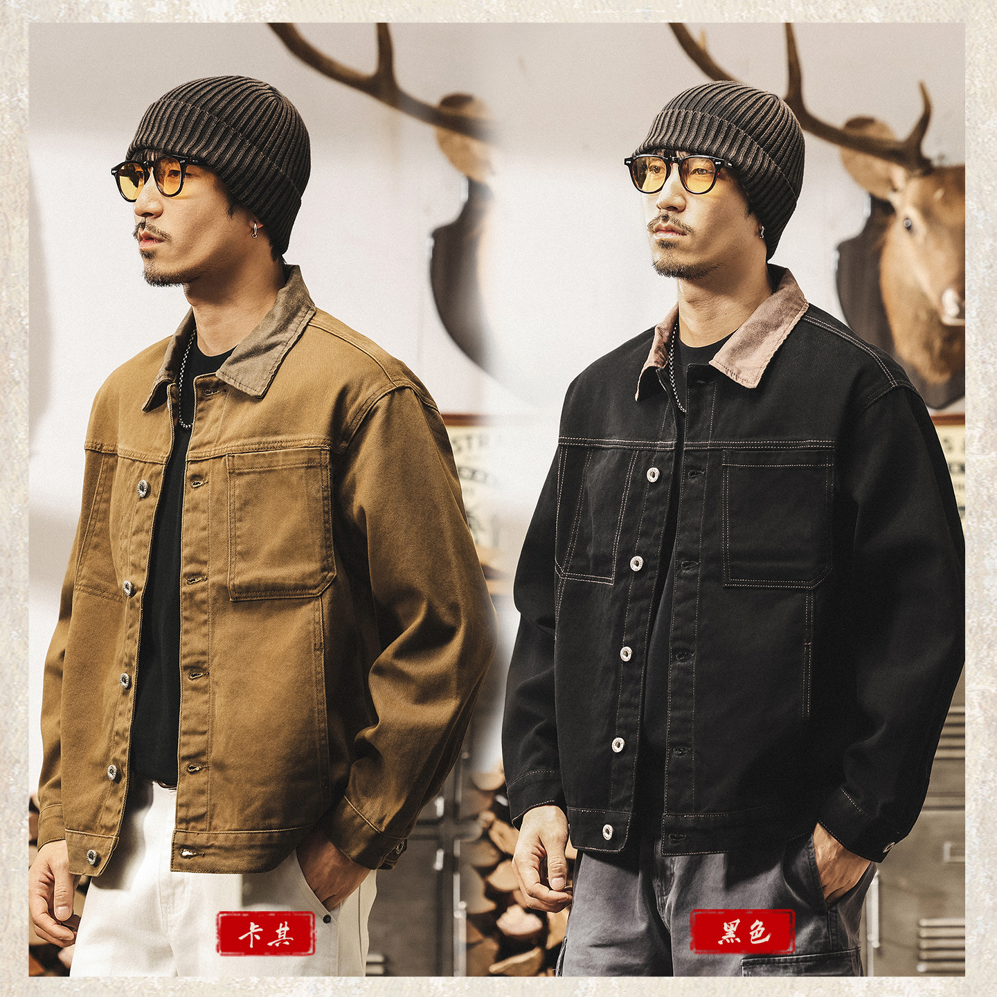 美式復古重磅穀倉工裝夾克男春秋新款潮牌寬鬆巴恩風翻領外套男款