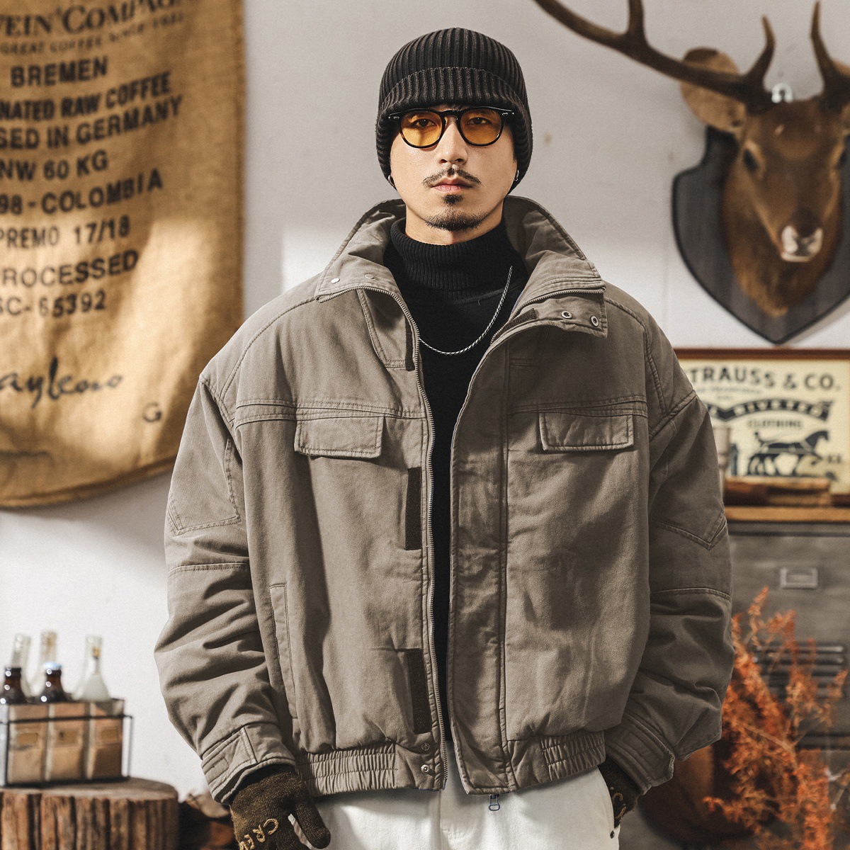 美式復古重磅水洗工裝棉服男士棉衣冬季加厚潮牌獵裝夾克保暖外套