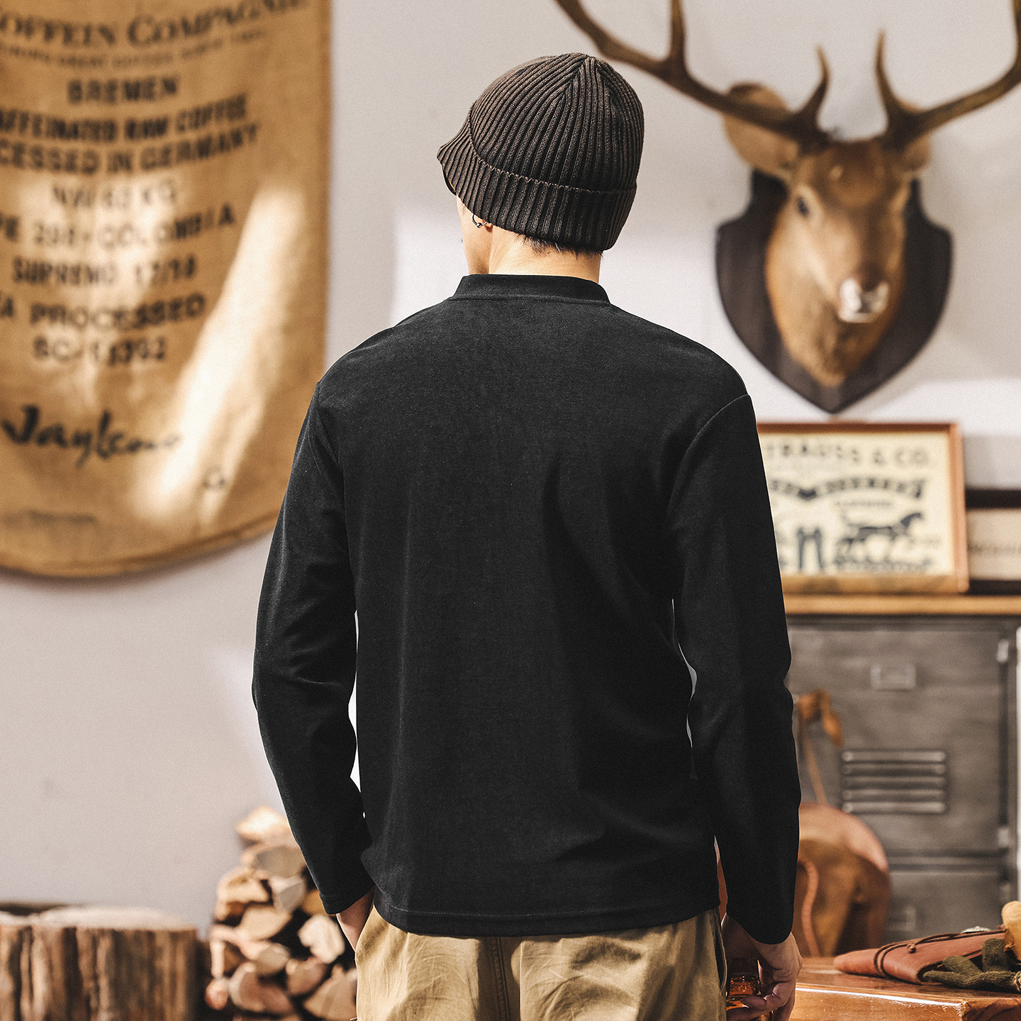 高級感軟糯萊賽爾長袖t恤男秋季2025新款寬鬆美式復古假兩件上衣T