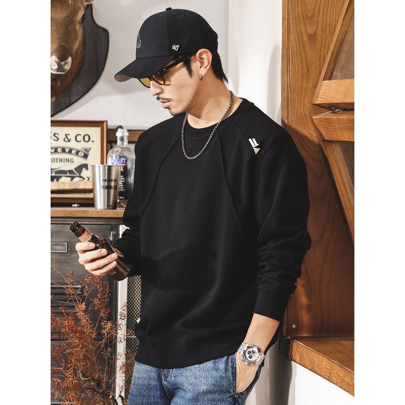 美式復古重磅男士秋季衛衣2025新款春秋潮牌拼接潮流寬鬆長袖t恤