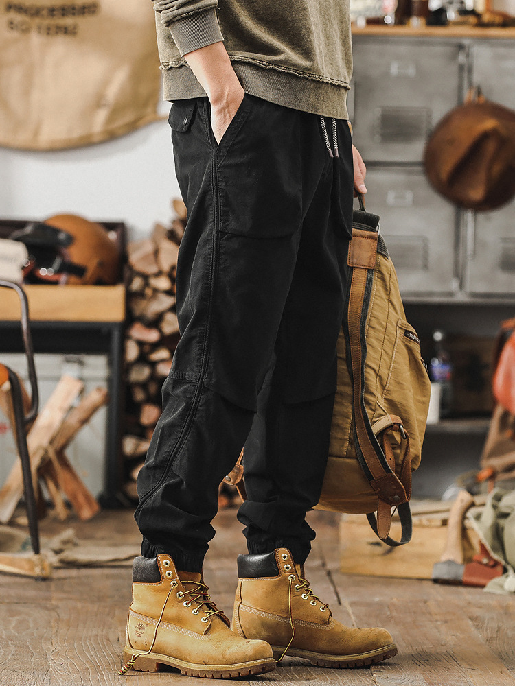 美式重磅復古工裝褲子男春季潮牌寬鬆直筒休閒褲男束腳獵裝戰術褲