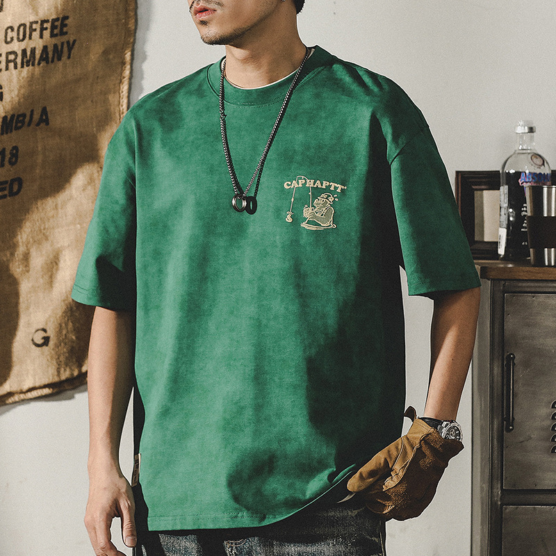 杰雷諾美式經典復古重磅T恤男短袖夏季潮牌寬鬆趣味印花半袖上衣T