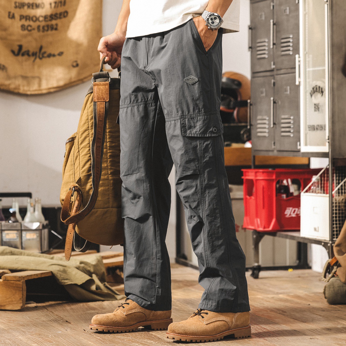 美式山系工裝褲子男夏季新款潮牌戶外機能速幹長褲寬鬆男士休閒褲