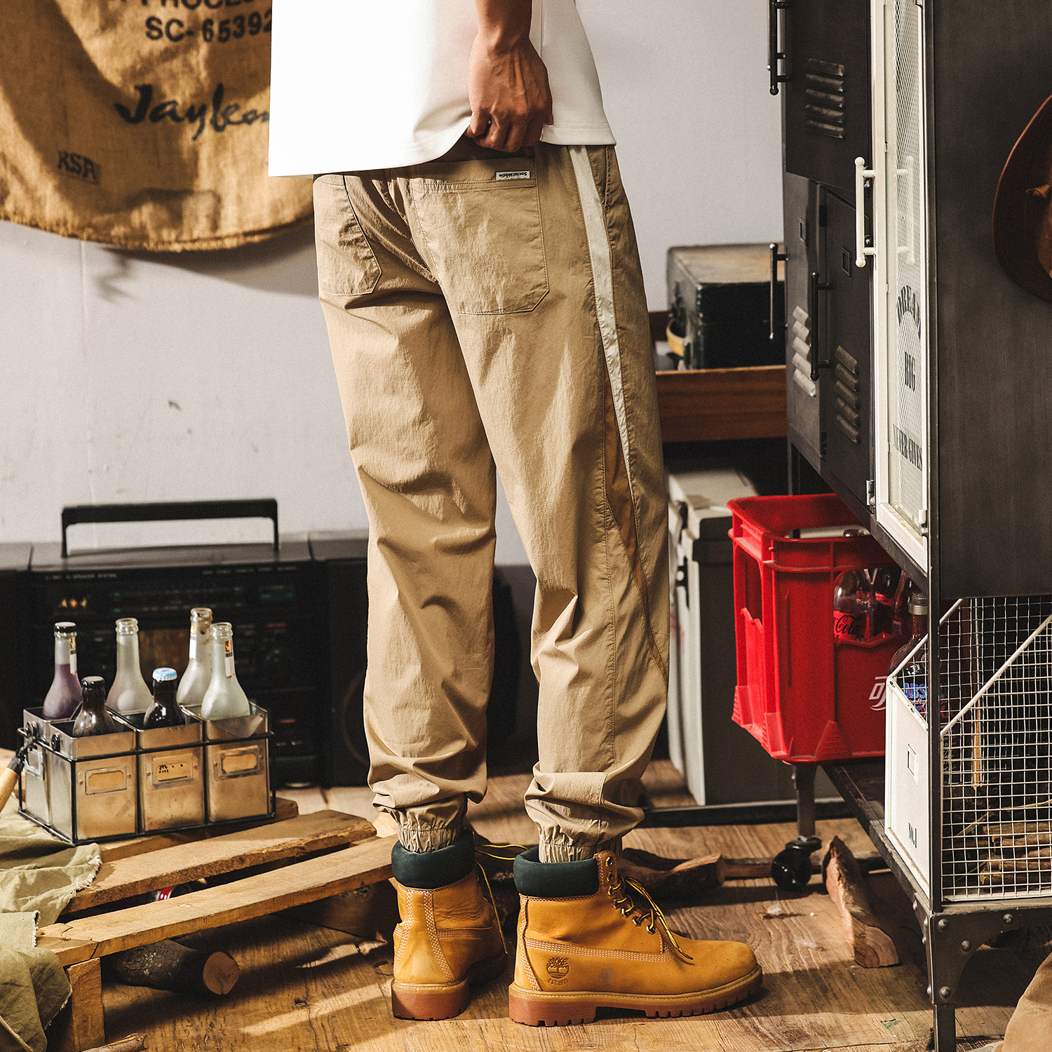 冰絲薄款褲子男夏季寬鬆大碼卡其色束腳男士休閒褲美式復古工裝褲