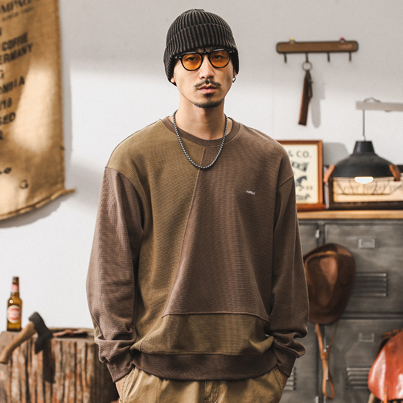 美式復古簡約430g重磅衛衣男秋季新款潮牌撞色肌理感男款休閒上衣