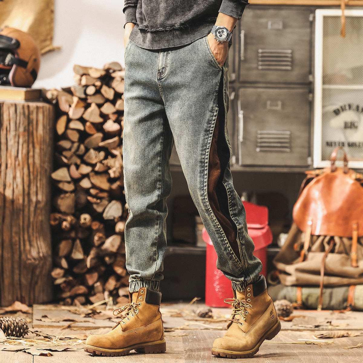 美式復古設計感水洗牛仔褲男秋季潮牌痞帥黑色工裝褲子男士休閒褲