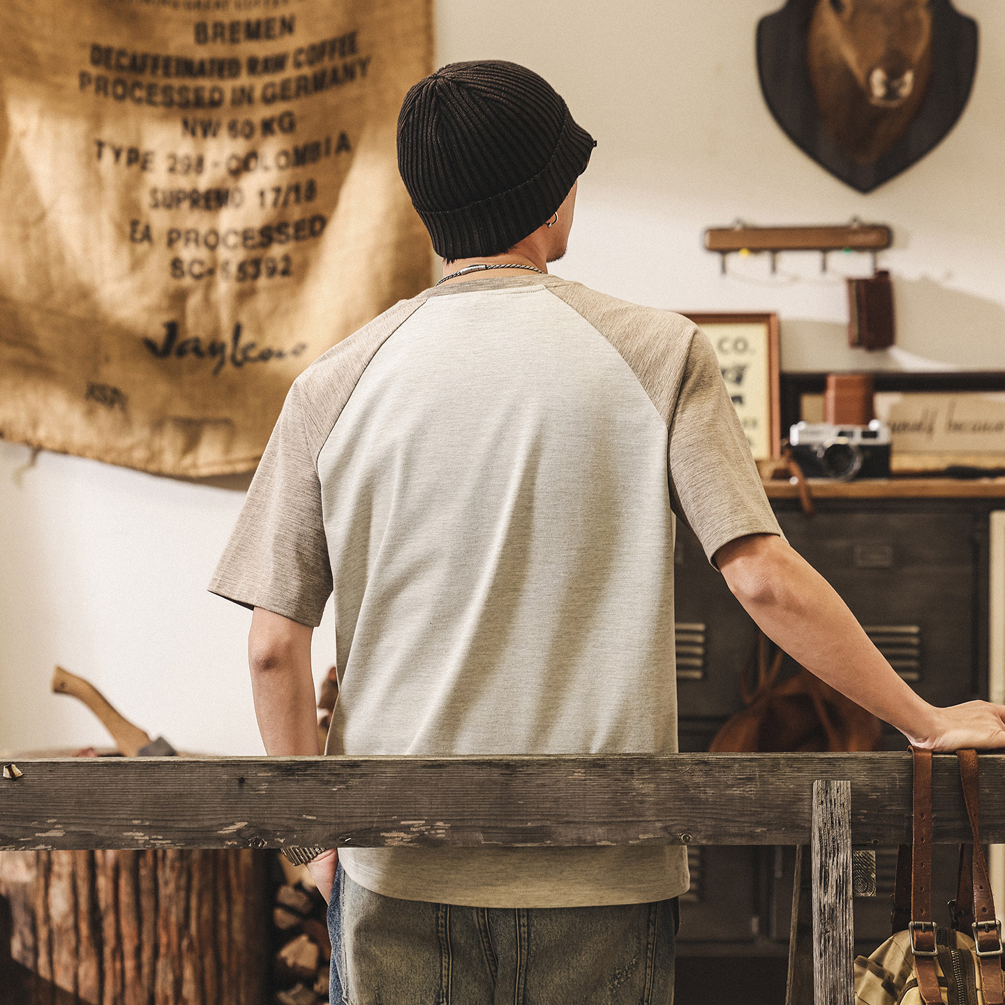 美式復古彩島棉男士短袖T恤夏季新款潮流插肩袖230g重磅寬鬆上衣