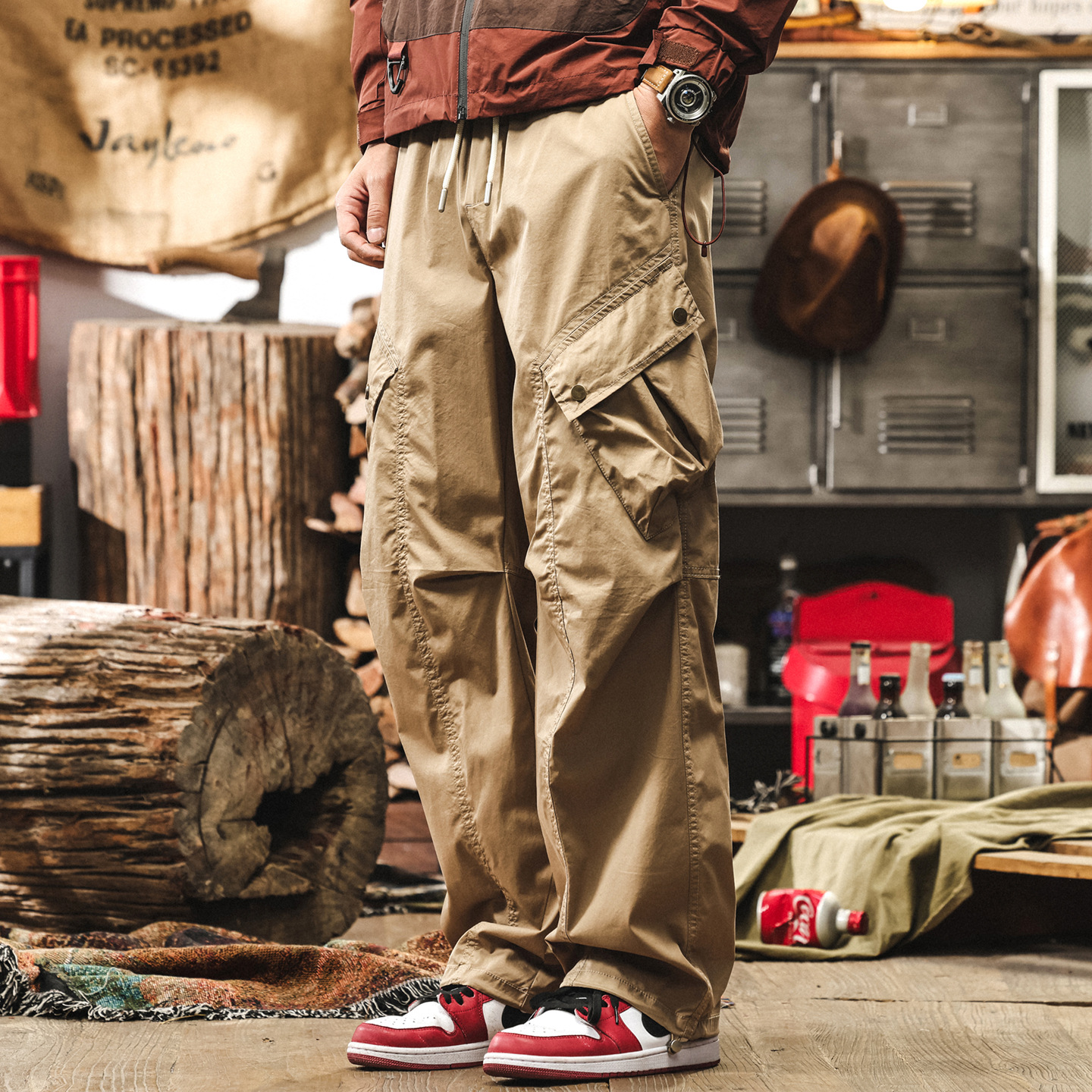 美式復古休閒褲男士夏季薄款卡其色長褲子寬鬆直筒新款傘兵工裝褲