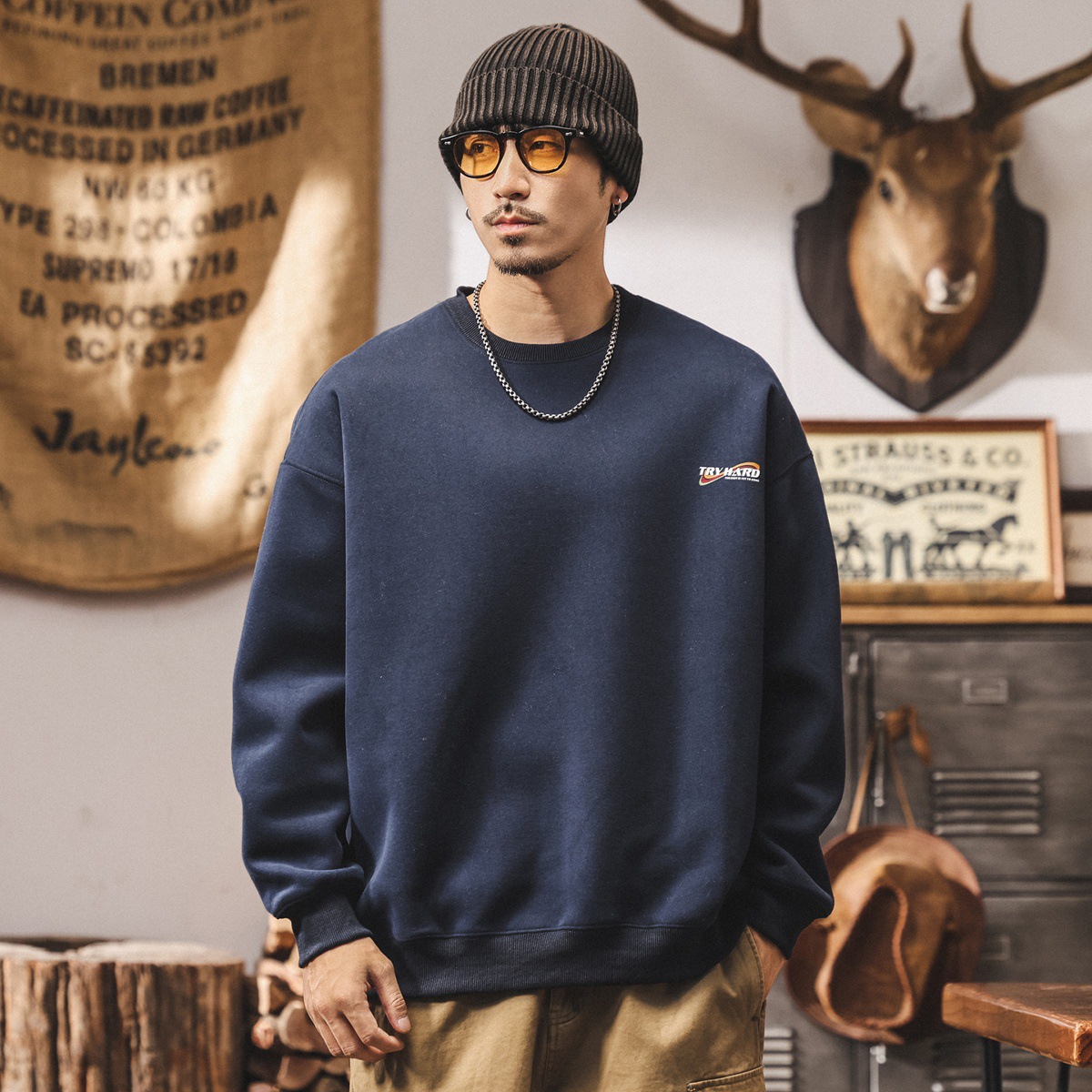 美式復古衛衣男秋季新款潮牌420g重磅寬鬆大碼簡約休閒男士上衣潮