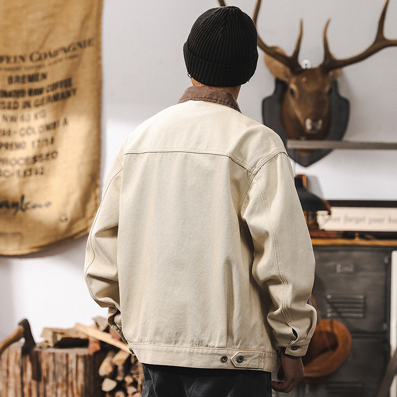 環保原胚棉巴恩風工裝外套男春秋2025新款潮流美式復古春季夾克男
