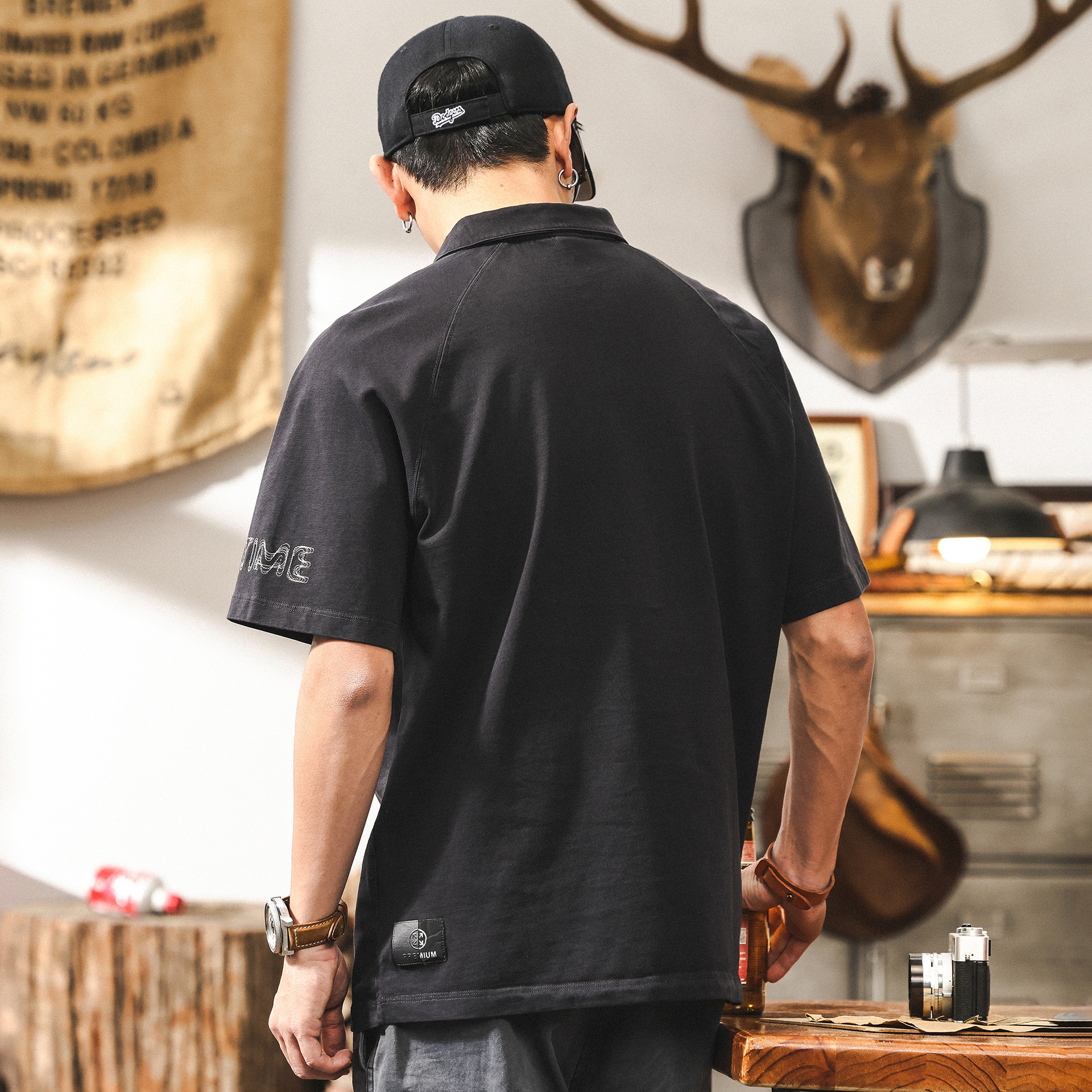 美式復古260g重磅T恤男短袖夏季2025新款寬鬆半拉鍊翻領polo衫男