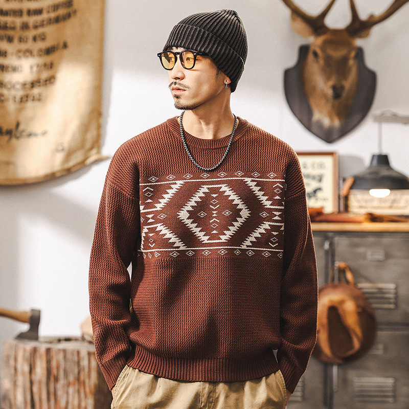 美式復古800g重磅針織衫男冬季加厚慵懶風毛衣男內搭秋冬線衣外套