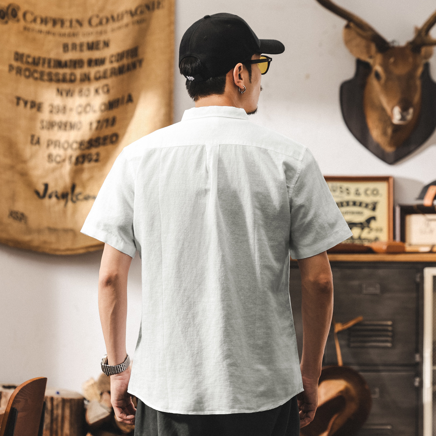 高級感中式國風亞麻短袖襯衫男夏季新款2025寬鬆休閒半袖薄款襯衣