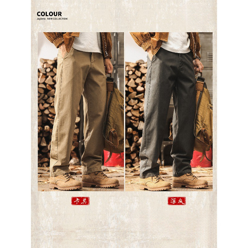 美式復古工裝褲男秋季2025新款寬鬆直筒長褲子簡約水洗男士休閒褲