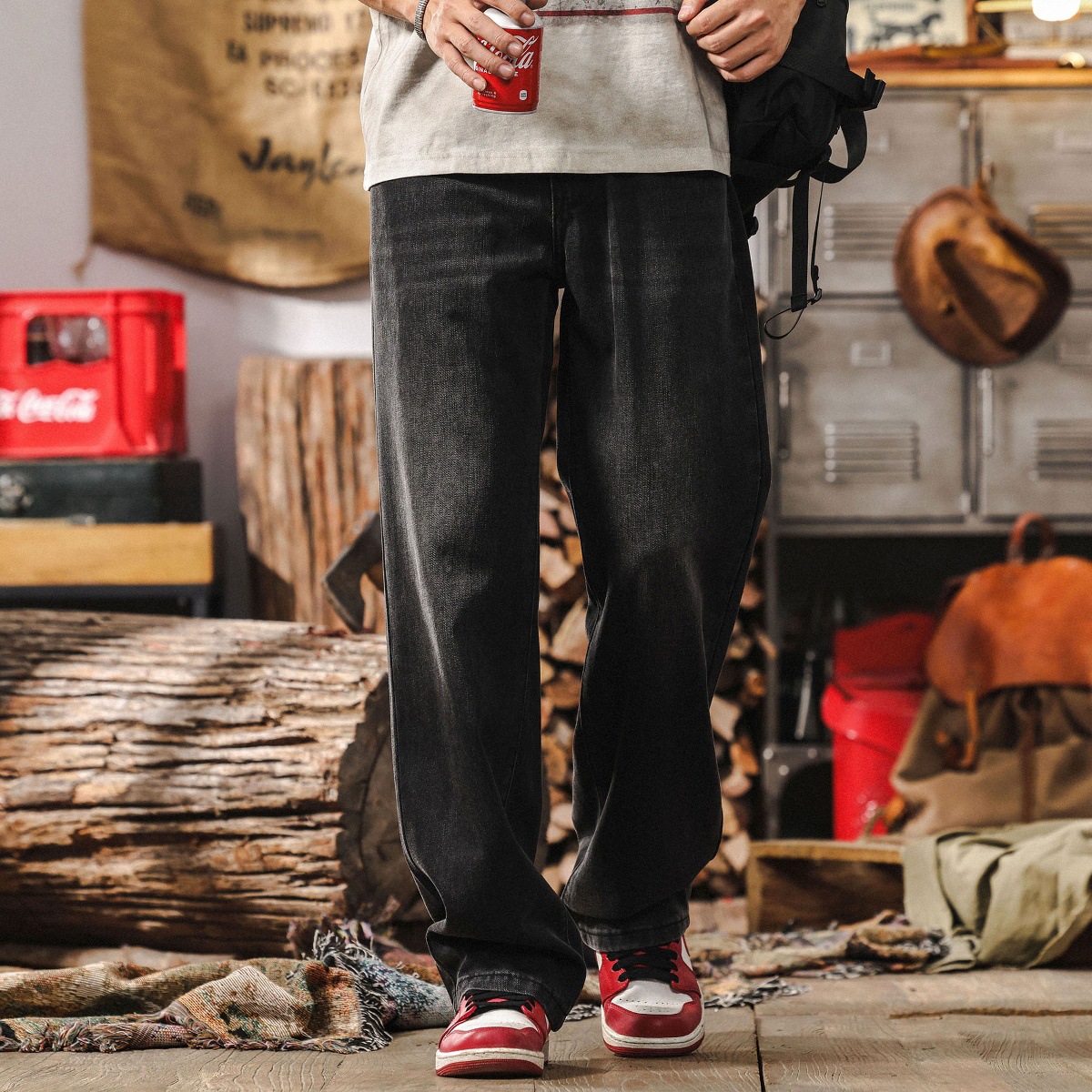 萊賽爾天絲抄漂水洗薄款牛仔褲男春季2025新款潮流黑色休閒長褲男