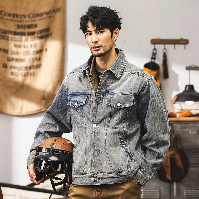 美式復古工裝牛仔外套男秋季2024新款潮牌痞帥寬鬆潮流休閒夾克男