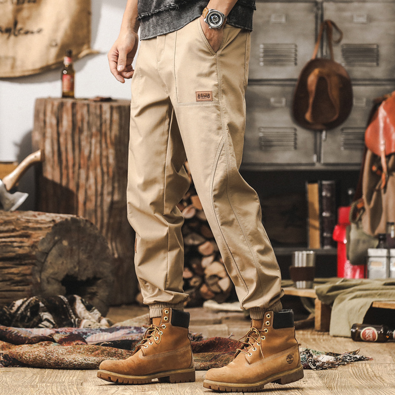 卡其色工裝褲子男款秋季2025新款美式復古潮牌寬鬆束腳男士休閒褲