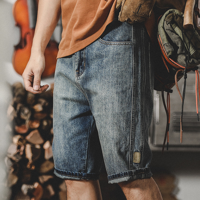 美式工裝短褲男夏季2024年新款寬鬆直筒牛仔褲男潮牌做舊五分褲男