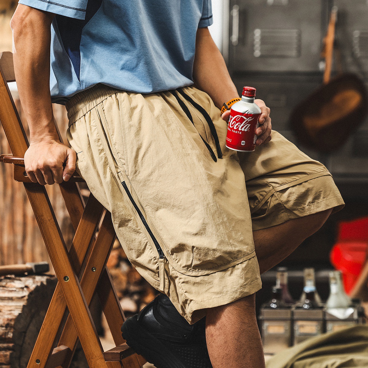 美式復古涼感工裝短褲男款夏季黑色潮牌戶外速干休閒寬鬆五分褲男