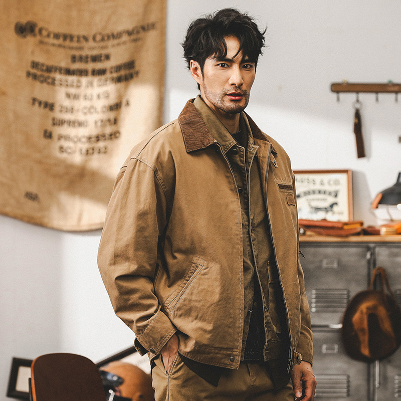美式經典複古底特律工裝夾克男潮牌阿美咔叽帆布古著外套男春秋季