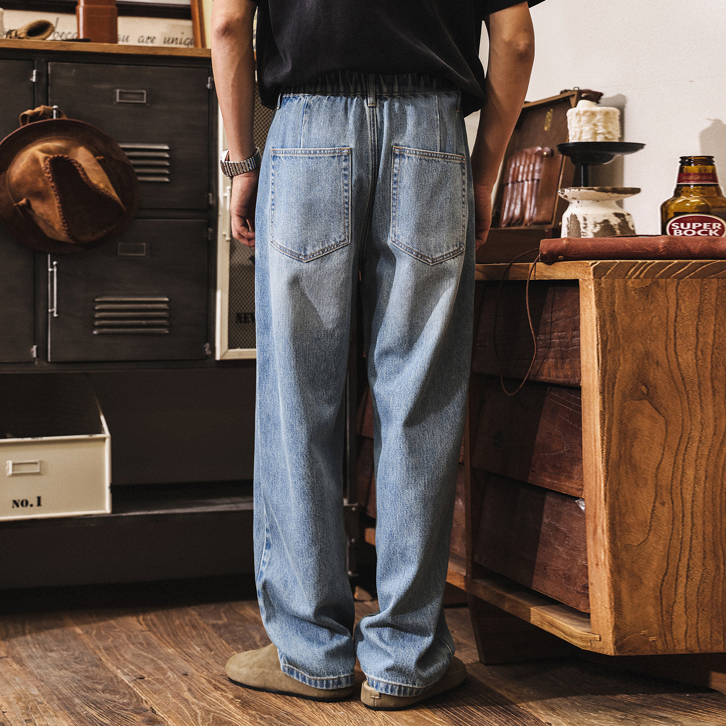 美式復古萊賽爾直筒牛仔褲男春季潮牌闊腿褲子男寬鬆垂墜感休閒褲