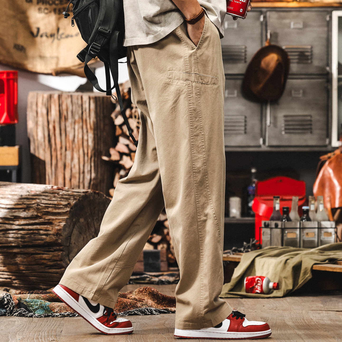 美式復古彎刀休閒褲男夏季萊賽爾男士褲子垂感寬鬆直筒工裝長褲男