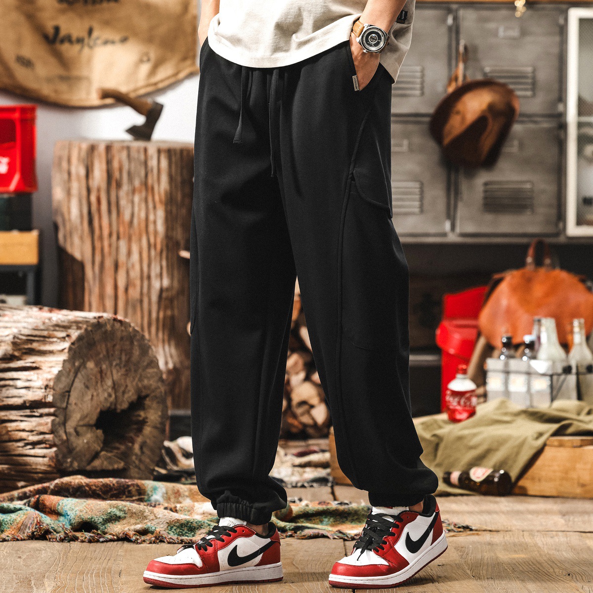 美式復古工裝褲子男夏季運動休閒褲潮牌寬鬆哈倫束腳針織男士衛褲