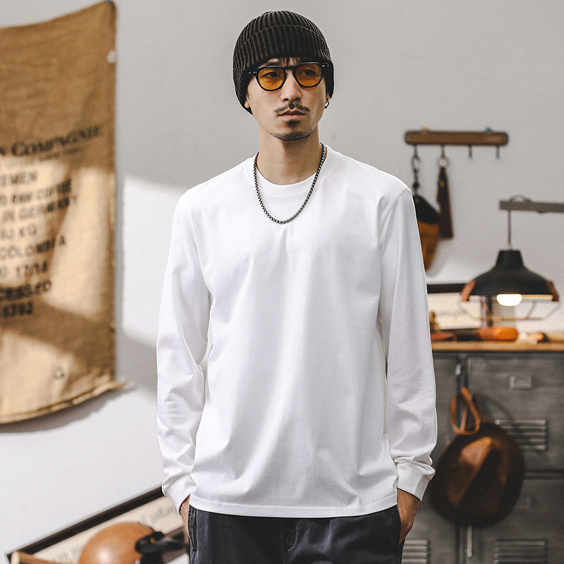 美式潮牌260g重磅長袖T恤男秋季寬松簡約百搭打底衫男款休閑上衣T