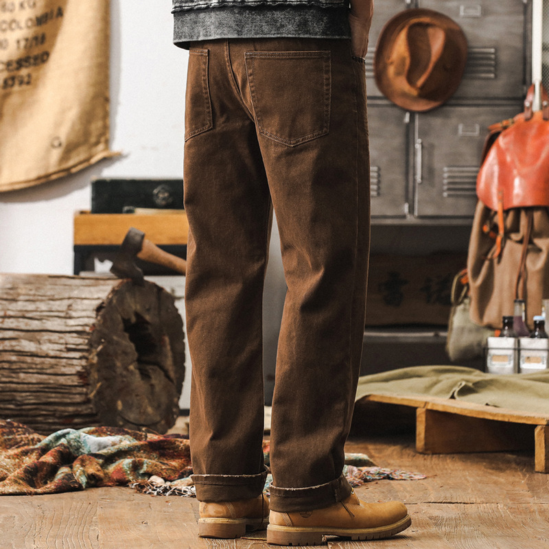 美式復古咖色美拉德牛仔褲男款直筒潮牌男士休閒褲秋季工裝褲子男