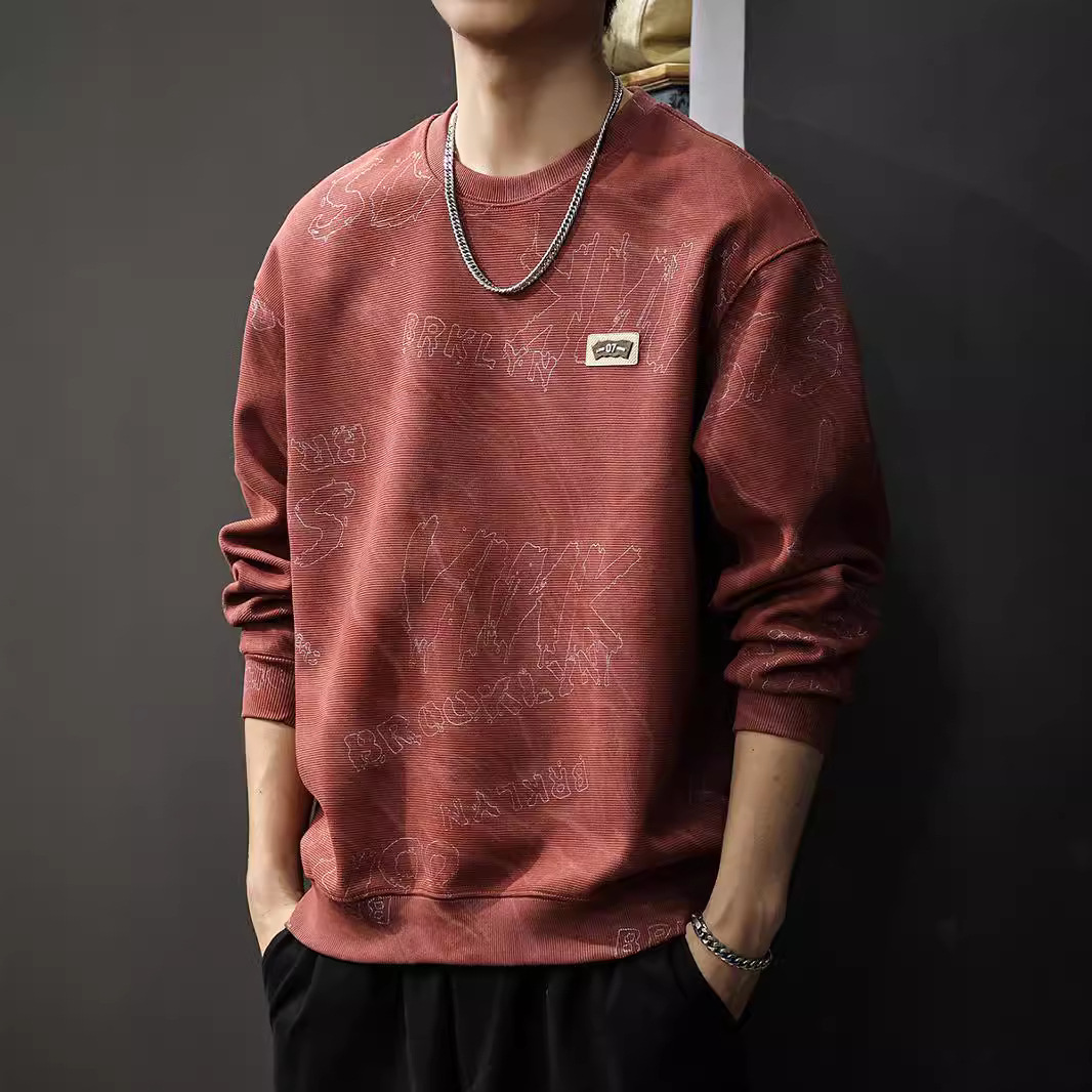 2025新款秋季重磅雲染水洗衛衣男美式痞帥長袖上衣春秋休閒外套潮