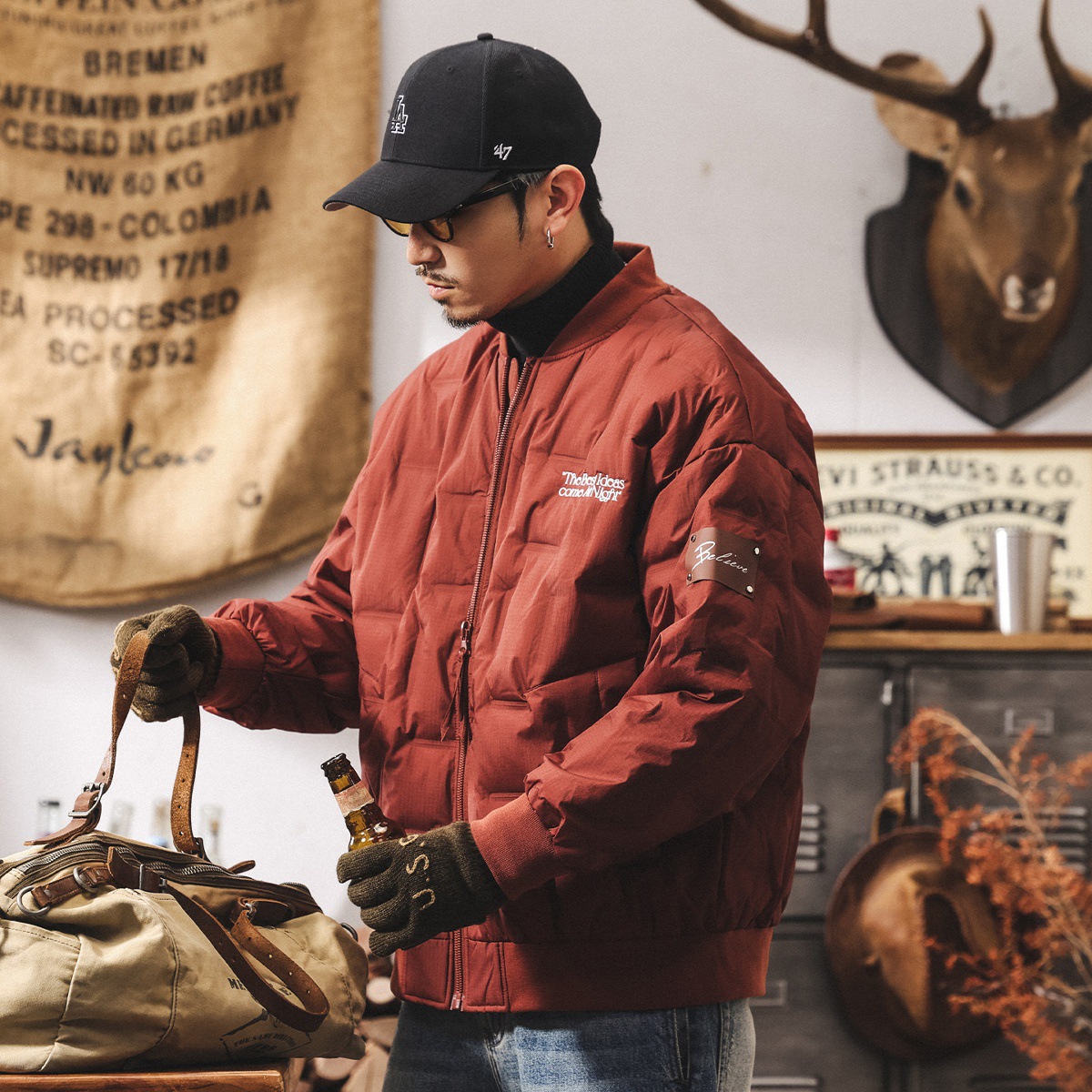 美式復古90鴨絨輕薄羽絨服男冬季保暖飛行夾克大碼壓花羽絨外套男