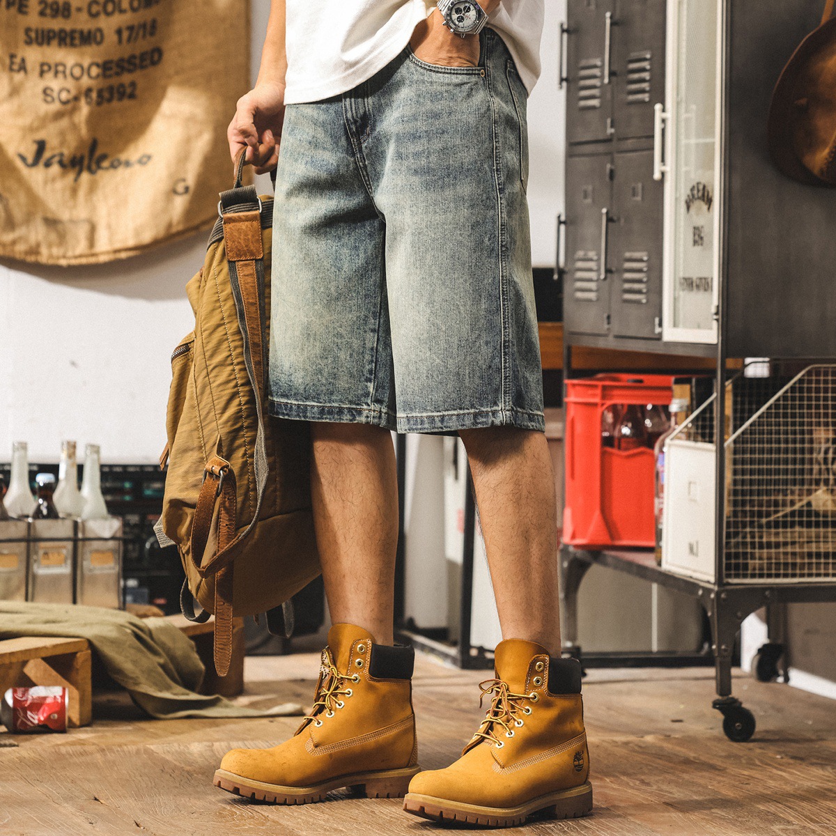 美式復古水洗牛仔短褲男夏季新款2025潮牌五分褲寬鬆直筒休閒中褲