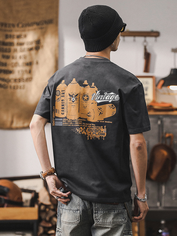 美式重磅T恤男2024新款潮流印花短袖男夏季涼感寬鬆休閒上衣男款