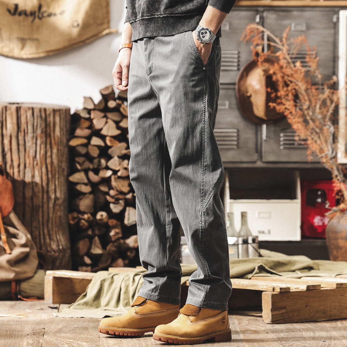 美式復古直筒工裝褲子男2026新款春季男褲潮牌簡約寬鬆休閒長褲男