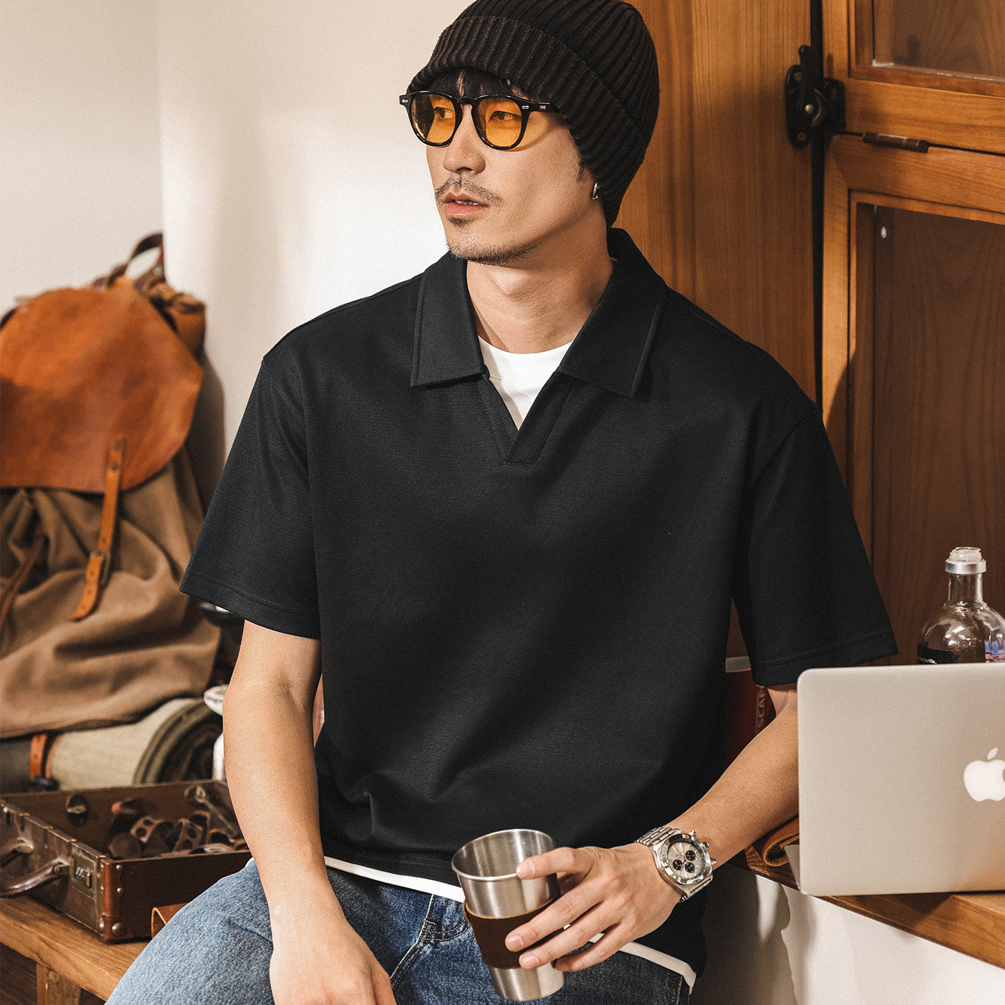 美式復古假兩件POLO衫短袖男款夏季2026新款潮牌休閒寬鬆男士T恤