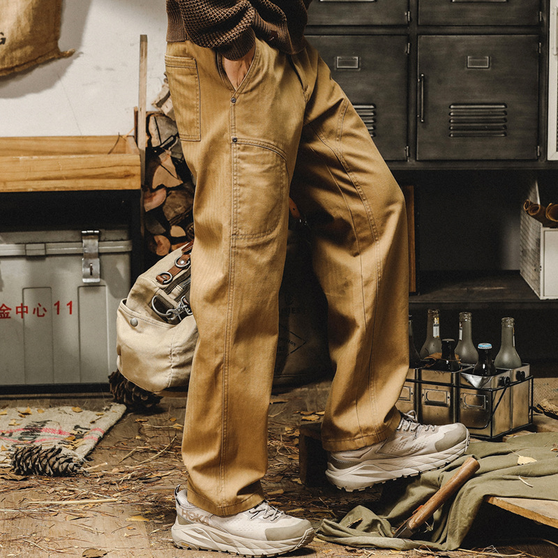美式復古工裝褲子男春秋款2024年新款寬鬆直筒潮牌簡約基礎休閒褲